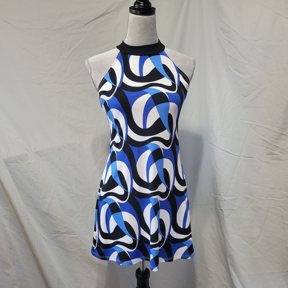 Blue Black White Mod Print Mini Dress